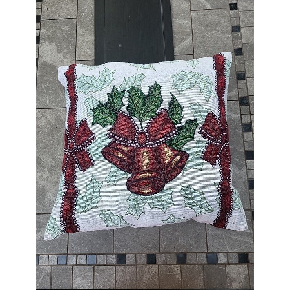 Christmas Angel Throw Pillow 16 x 16" Tapestry Winter Vintage Noel